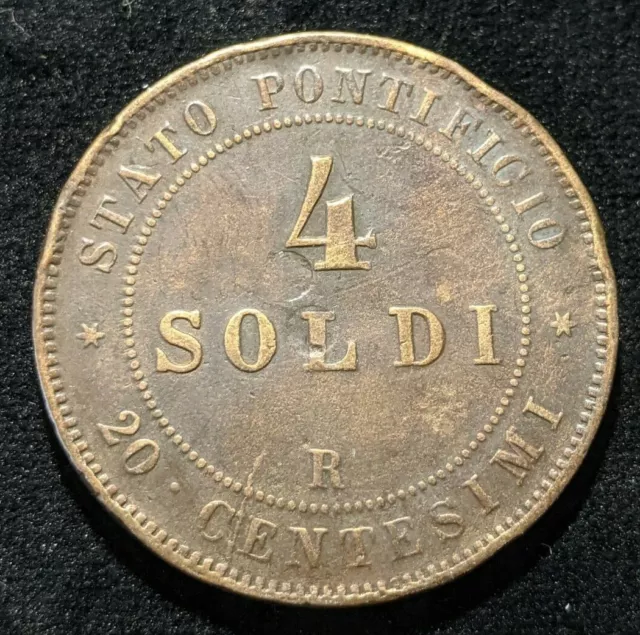 Italian States PAPAL STATES 1867-XXIIR 4 Soldi KM# 1374 Rim Damage  #201