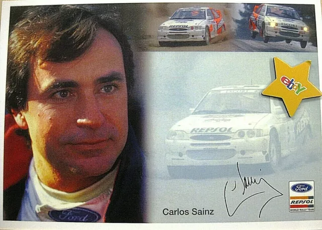 neue XL Rallye Autogrammkarte Rally Card Cartolina Carlos Sainz Ford Escort  615