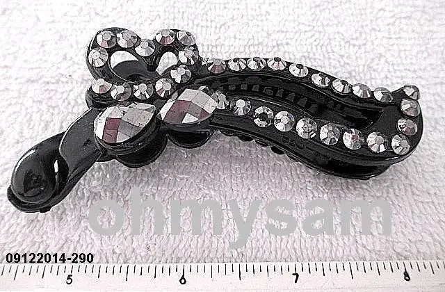 1 New Black Color Plastic Banana Hair Clip/Comb/Bttrfly Pewter Color Stone 3 1/2