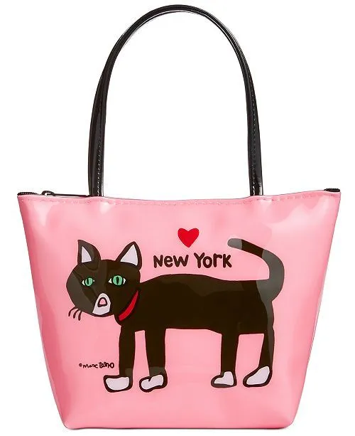 Marc Tetro NYC Spike Black Cat Zip Tote Bag Pink Vinyl Small (MINI) Size NEW