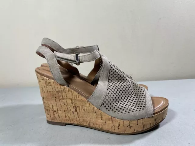 Franco Sarto Women's Taupe Laser Cut Canyon Cork Wedge Sandals Size 7M