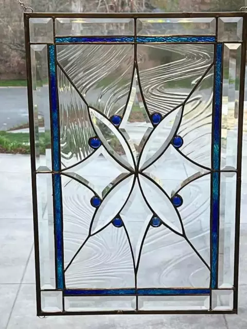 Gorgeous Mixed Blue/Aqua Stained Glass Window Panel/Transom