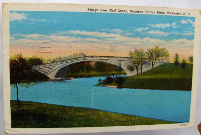 Postcard Bridge Over Red Creek, Genesee Valley Park, Rochester New York, 1946