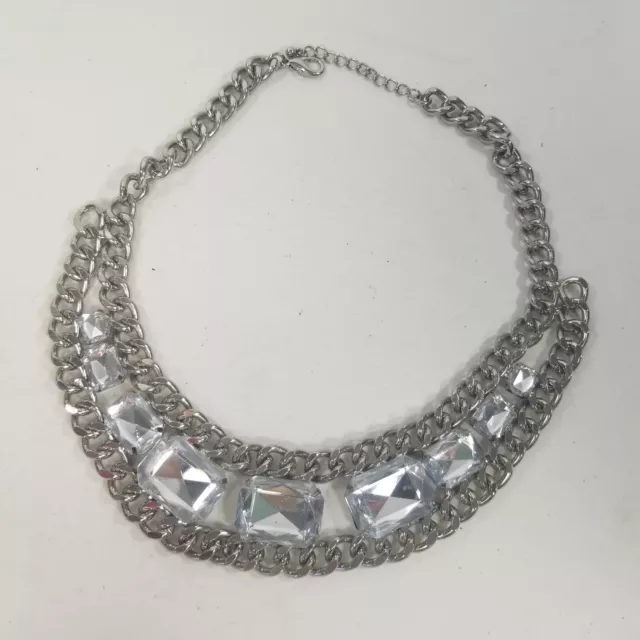 Womens Necklace Silver Tone Rhinestone Choker Multi Strand Costume Jewelry