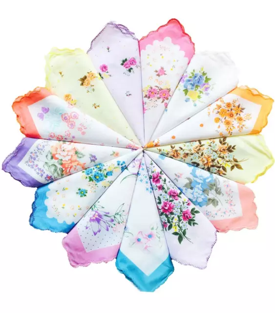 Ladies Vintage Floral 100% Cotton handkerchiefs mixed Bulk 5 PCS, Multi