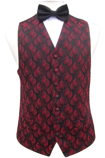 Jeff Banks Nero Rosso Mulinello Festa Ballo Crociera Cravatta Gilet S M L XL