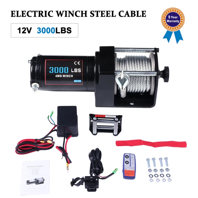 ELECTRIC WINCH 3000LBS 12V ATV UTV Steel cable Towing Truck Off road
