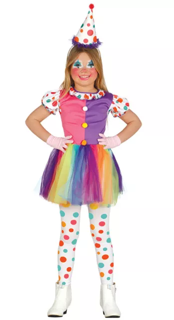 Costume Clown Carnevale Bambina Vestito Guirca Pagliaccia Colorata Pagliaccio