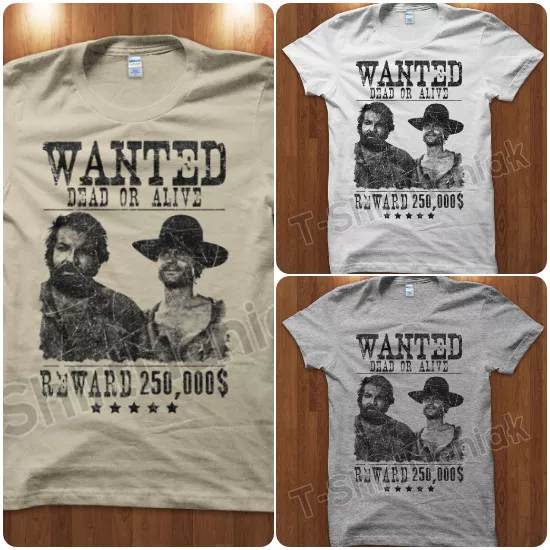 T-Shirt Maglietta Wanted Trinità Bud Spencer & Terence Hill Uomo Vintage Western