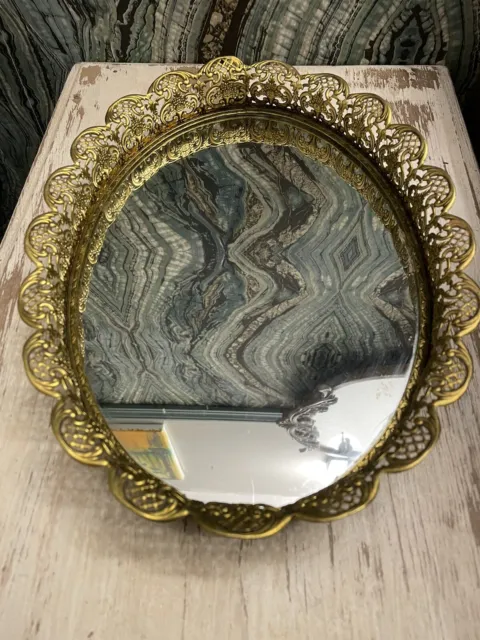 Vintage/Antique 1940’s 24K Gold Plated Mirror Vanity Tray,Old Hollywood Glamour