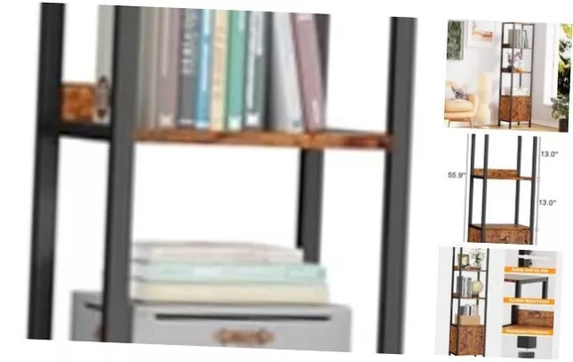 4-Tier Bookshelf, Narrow Bookcase with Storage Cabinet for Bedroom, Metal and