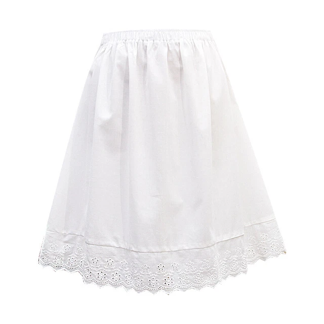 WHITE COTTON PETTICOAT Half Waist Slip Elastic Waist Lace Trim