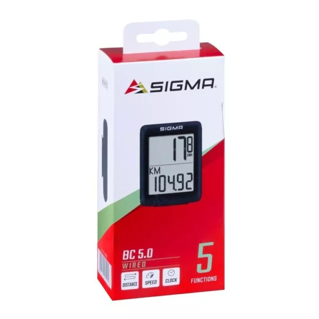 Sigma Bc- 5.0 con Fili Bicicletta Computer Sport Nero 5 Funzioni Impermeabile