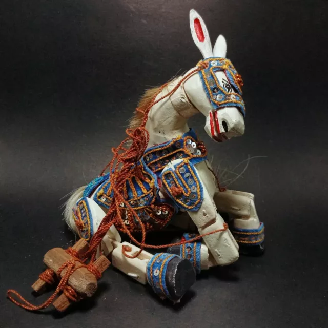 Burmese Horse Wooden Marionette String Puppet Saddle Asian Craft Doll Toy Blue 2