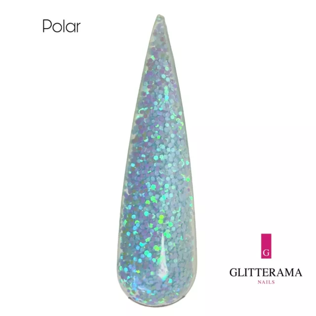 POLAR coloured glitter acrylic powder glitterama nails pale blue iridescent vibe