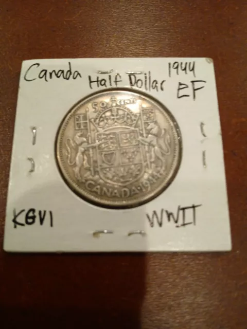 Canada 1944 50 Cents Half Dollar King George Vi Wwii Era .800 Silver High Grade