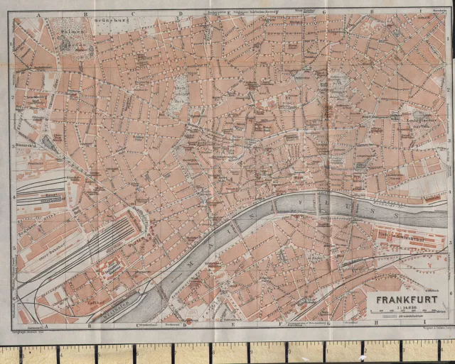 1925 German Map ~ Frankfurt City Plan Environs Fluss Station Gardens Hospital