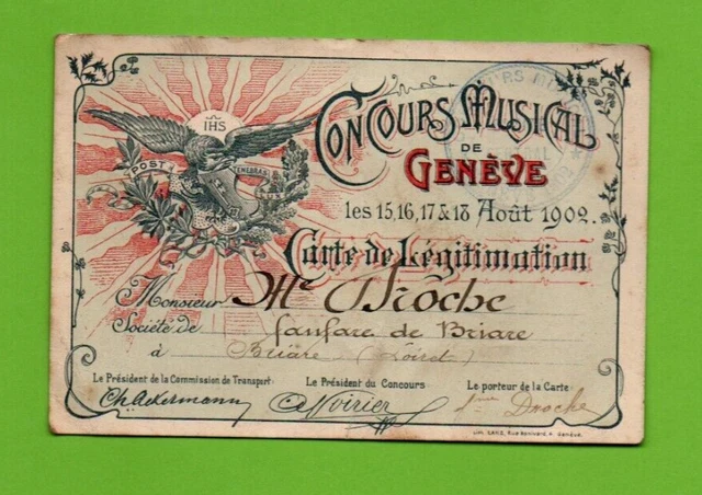 Geneve ( Ch ) Concours Musical De Aout 1902 / Carte
