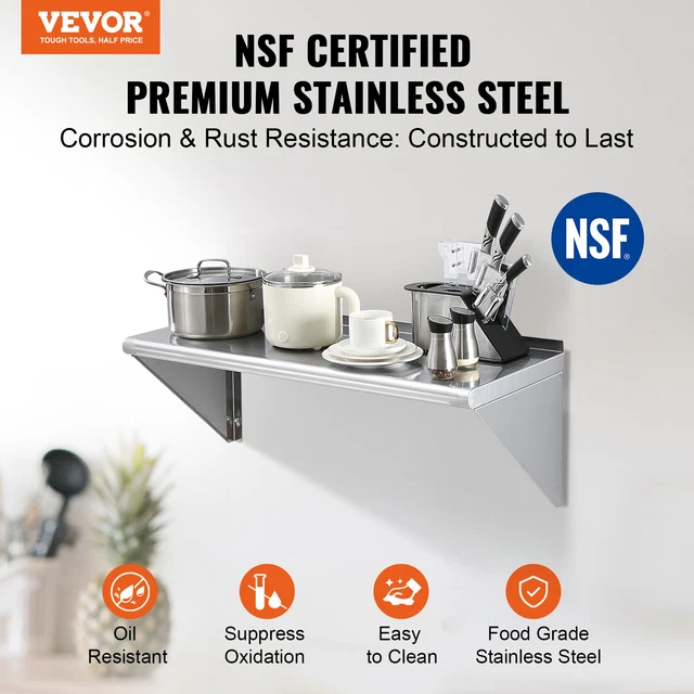 VEVOR 36" x 14" Stainless Steel Wall Mounted Shelf Kitchen Restaurant Shelving 2