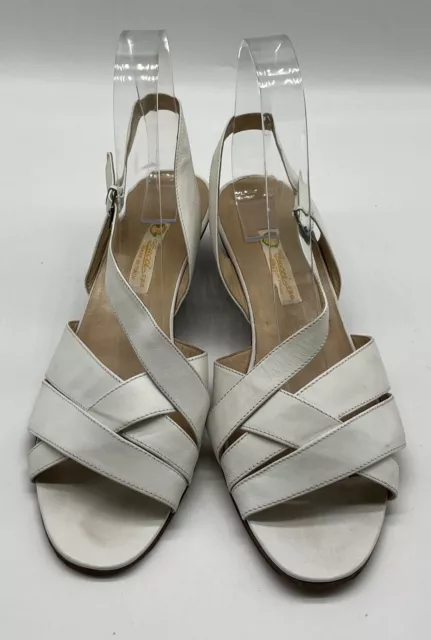 Gucci Vintage White Leather Strappy Open Toe Kitten Heel Sandal sz 37