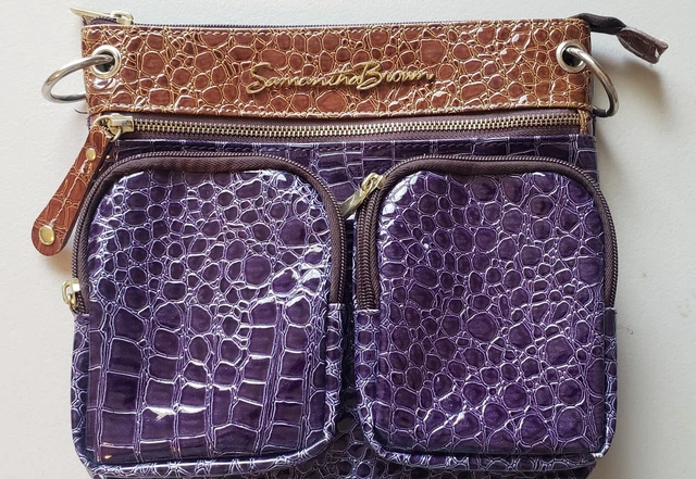 Samantha Brown Blue & Brown Croc Embossed Crossbody Purse Bag