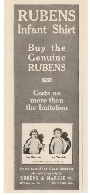 1918 REUBENS Infant Shirt baby clothing Vintage Print Ad