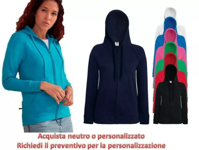 Felpa Leggera Cotone Donna Con Cappuccio e Zip Lunga Fruit Of The Loom Regular