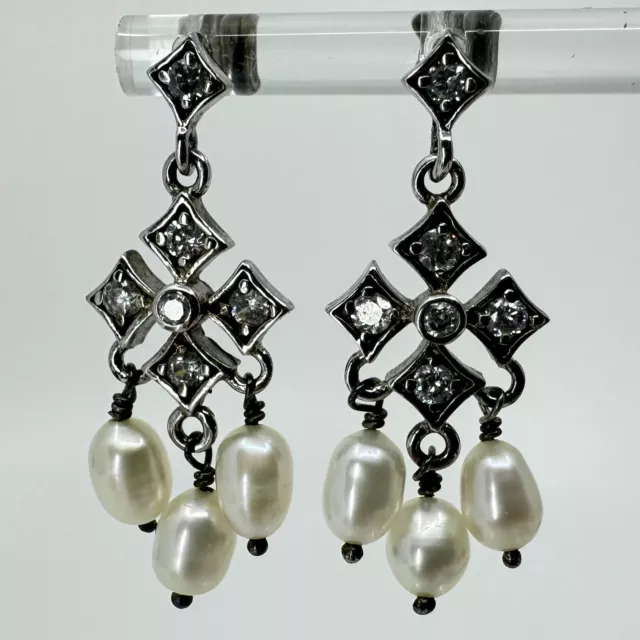STERLING SILVER PASTE Crystal & Pearl Diamond Chandelier Earrings 5g ...