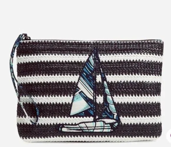 Vera Bradley Shore Enough Sailboat Straw Beach Wristlet Clutch Bag Nautical NWT