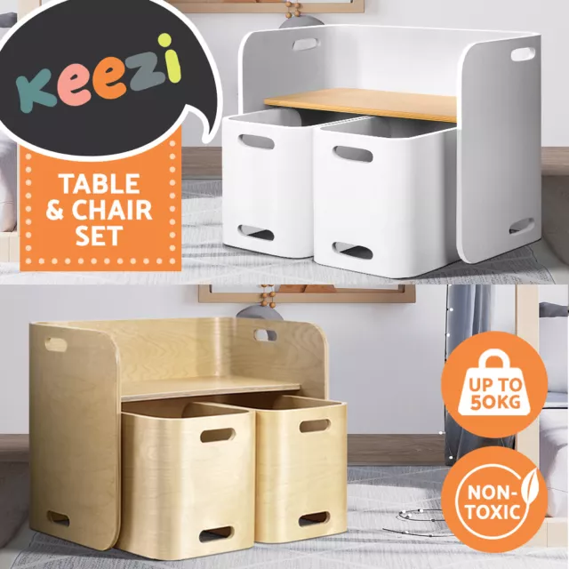 Keezi 3 Piece Kids Table and Chairs Set Children Activity Toy Study Storage Desk