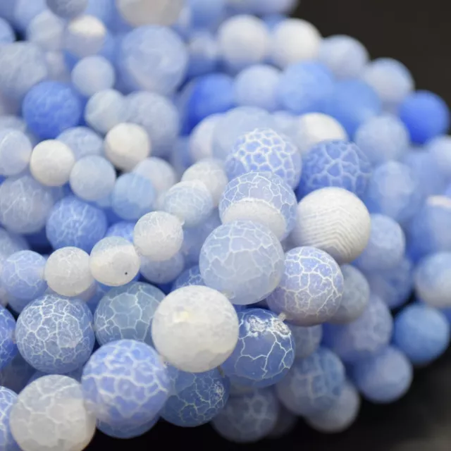 Light Blue Crackle Agate FROSTED Matte Gemstone Round Beads - 4mm 6mm 8mm 10mm