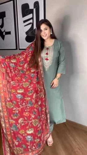Indian Zari Embroidery Work Kurta Palazzo Sets Designer Salwar Kameez Readymade