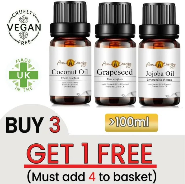 Natural Carrier Base Oil 100ml - Pure Aromatherapy Oils Massage Oils Vegan