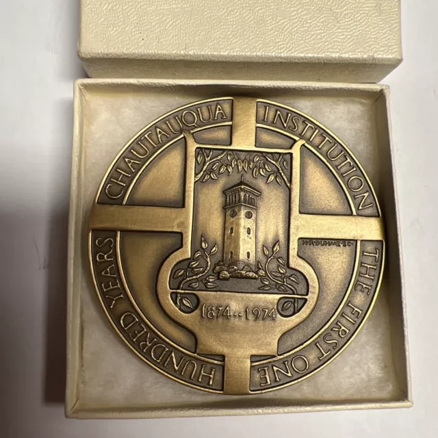 CHAUTAUQUA INSTITUTION Bronze Medal 1874-1974 (70mm) by Medallic Art Co. w/ Box