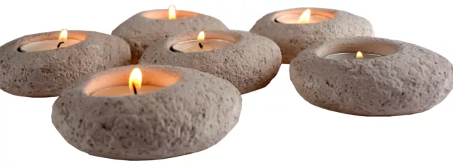 Pebble Tealight Candle Holders - Dark Stone - Spa Day At Home - Set of 6