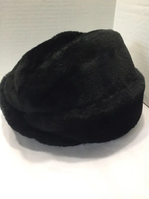 Vtg 60s Dobbs 5th Ave USA Men’s M Faux Black Fur Cap Hat 18-8328-070 Winter