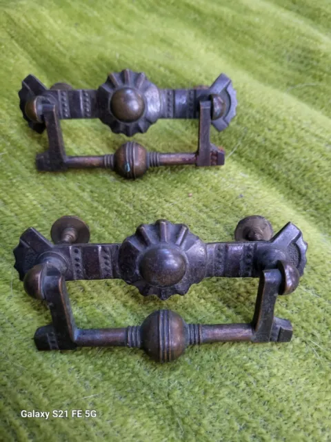 Pair 19thc 1800s Brass Ornate Drawer Pulls Victorian 3" center antique old early
