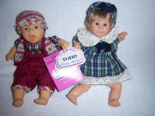 Vintage 2 Gi-Go Toys Palm Pals Expressive TODD w/ Tag and Girl  8" Dolls