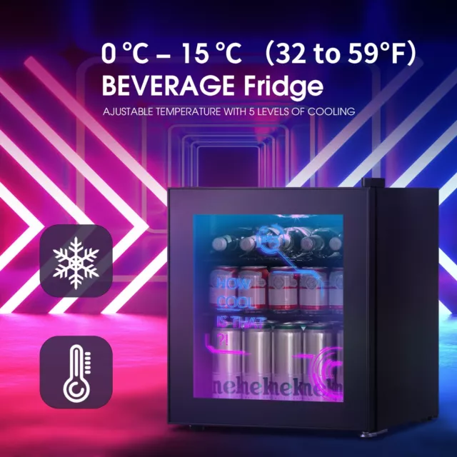 HCK 48L Mini Beverage Fridge,Refrigerator with Cyberpunk Modern Lighting,0-15°C 2