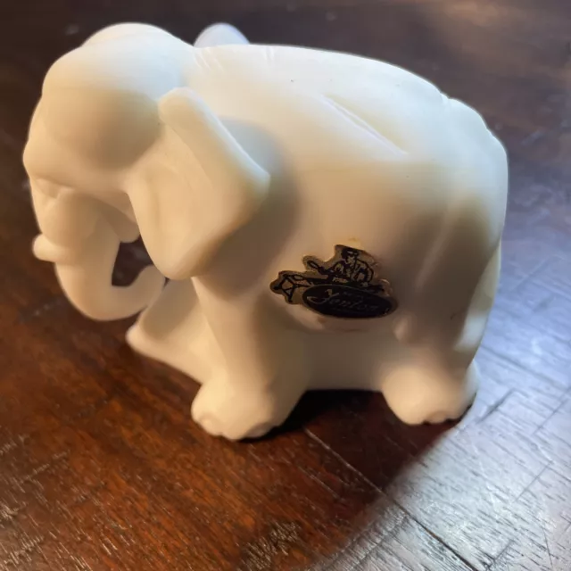 Vintage Fenton Art Glass White Satin Work Elephant Figurine w/Label