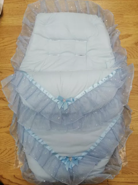 Baby Jungen alle blau Rüschen & Schleifen Fußmuff gemütliche Zehen Kinderwagen Buggy