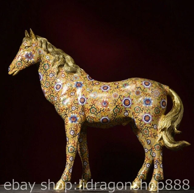 23.6" Old Chinese Copper cloisonne Dynasty Fengshui 12 Zodiac Horse Statue