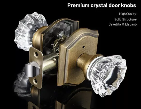 CLCTK Crystal Glass Door Knobs Interior with Lock Vintage Privacy Door Knob f...