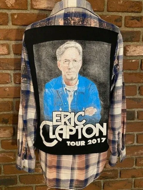Upcycled flannel shirt  w/your choice of ERIC CLAPTON logos Custom-made for you!