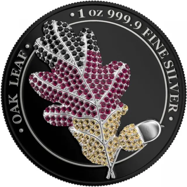 2019 Germany 5 Mark - Bejeweled Oak Leaf - Flag - 1 Oz 999.9 Fine Proof Silver