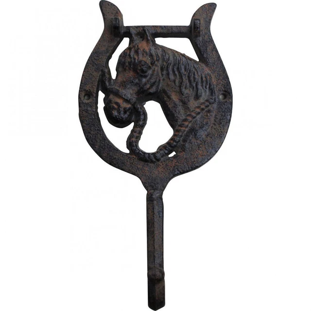 Horse Head  / Horseshoe Single Cast Iron Wall Hook Hand Made Antique Rust