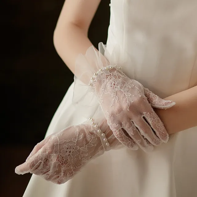 Lace White Black Wedding Gloves Women Short Gloves for Party Cocktail Groom Prom