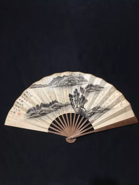 Antique China Chinese Qing Dynasty landscape Hand painted painting Fan Shi Tao石涛
