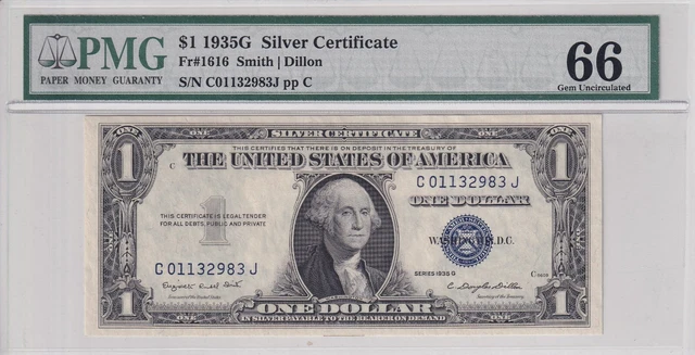 1935-G One Dollar $1 Silver Certificate note Fr#1616—PMG 66 Gem Uncirculated 2