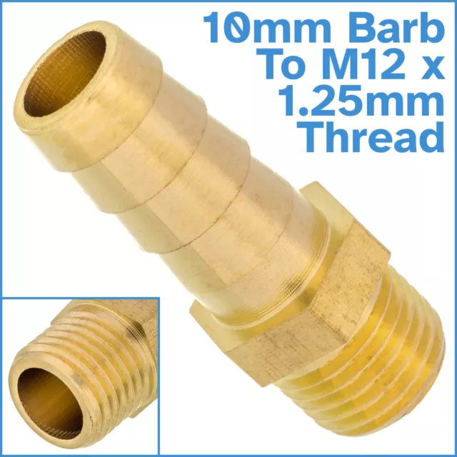 Brass 10mm Barb Hose To M12 x 1.25mm Male Threaded Pipe Fitting Tail Connector